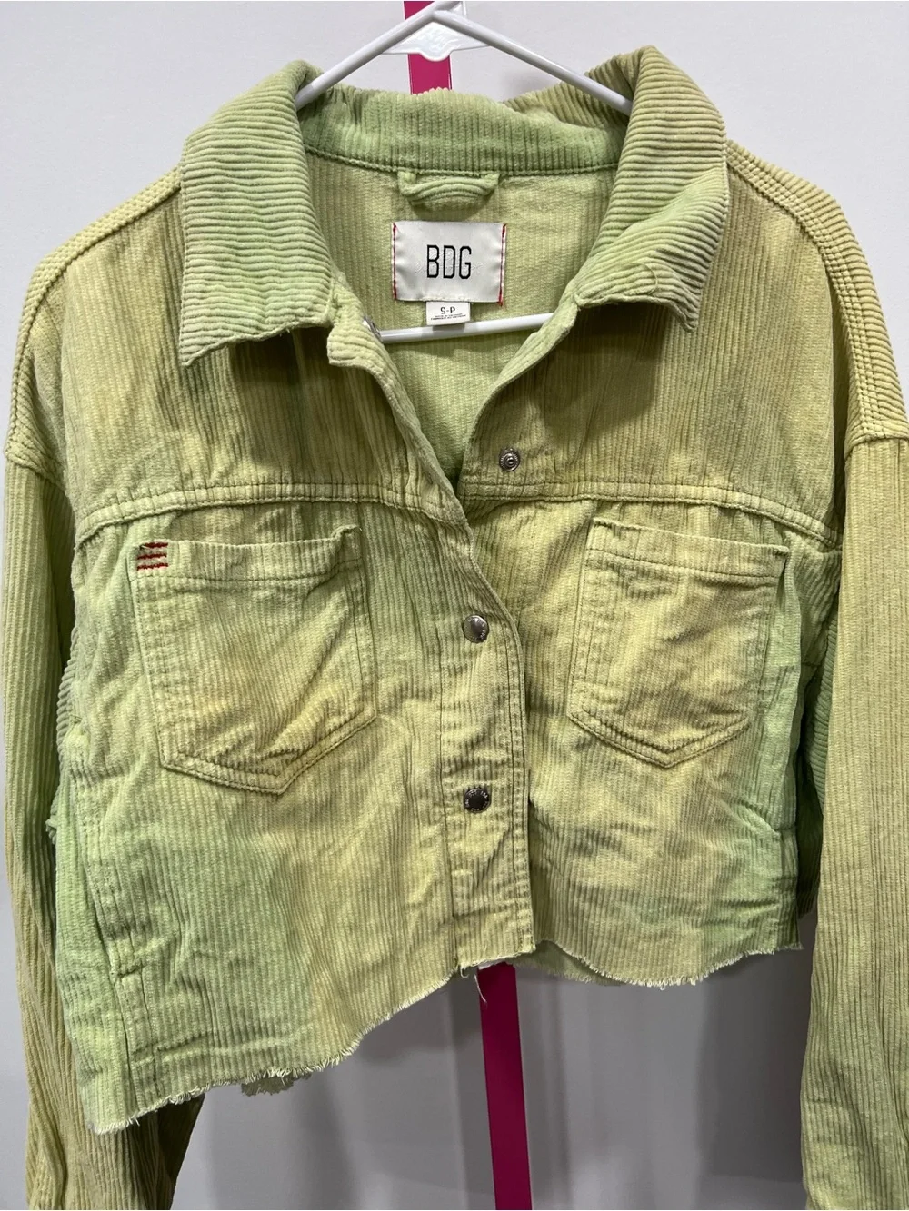 BDG Washed Light Yellow/Green Cropped Corduroy Jacket oversized S - Picture 2 of 5